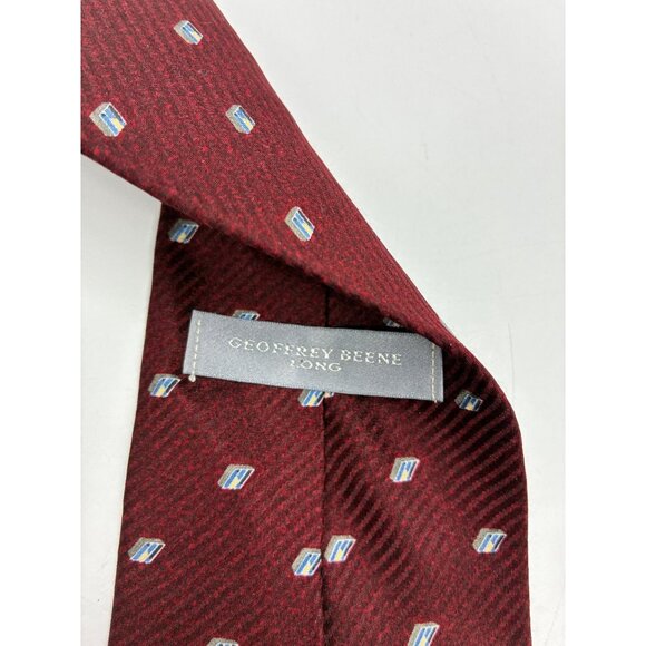 Geoffrey Beene Mens Long Tie Burgundy Dot Pattern Classic Silk Necktie - Picture 3 of 5